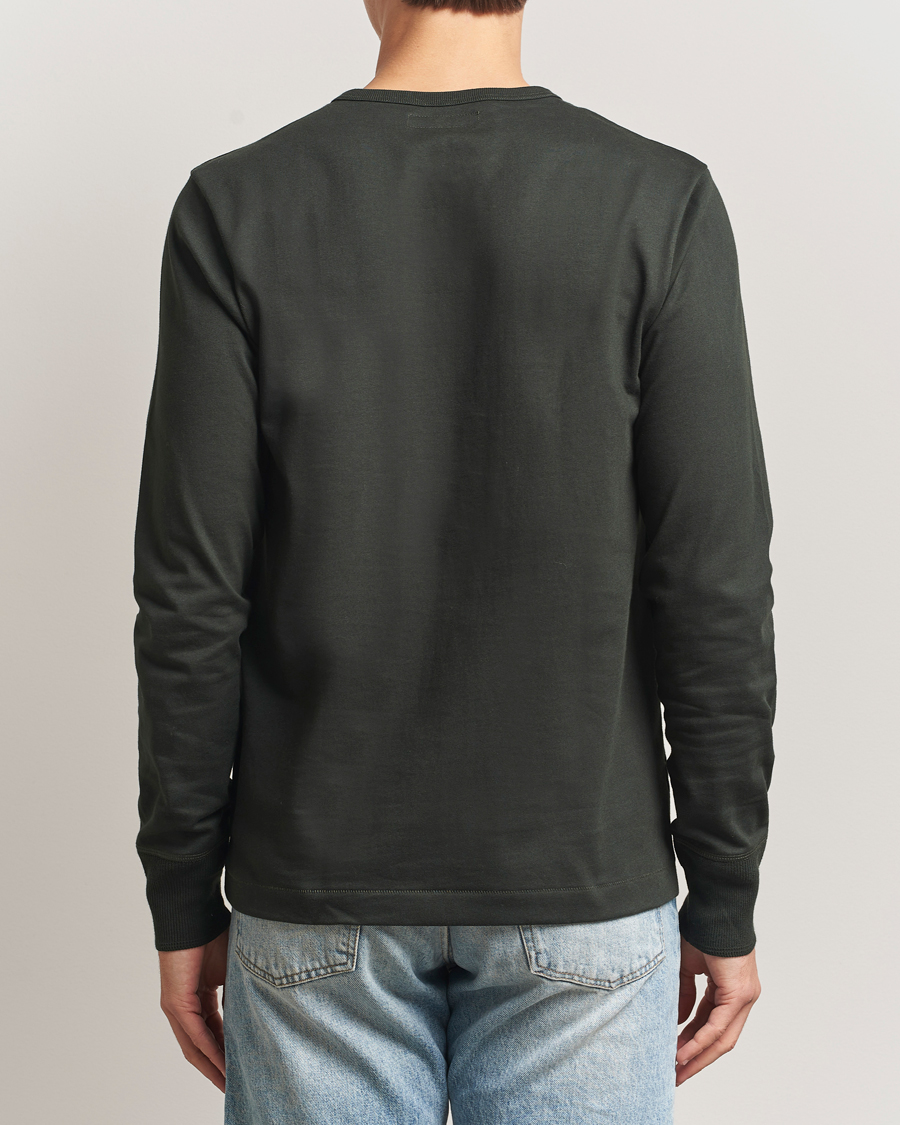 Men | Sweaters & Knitwear | Merz b. Schwanen | Classic Fit Sturdy Organic Cotton Henley Forest Green