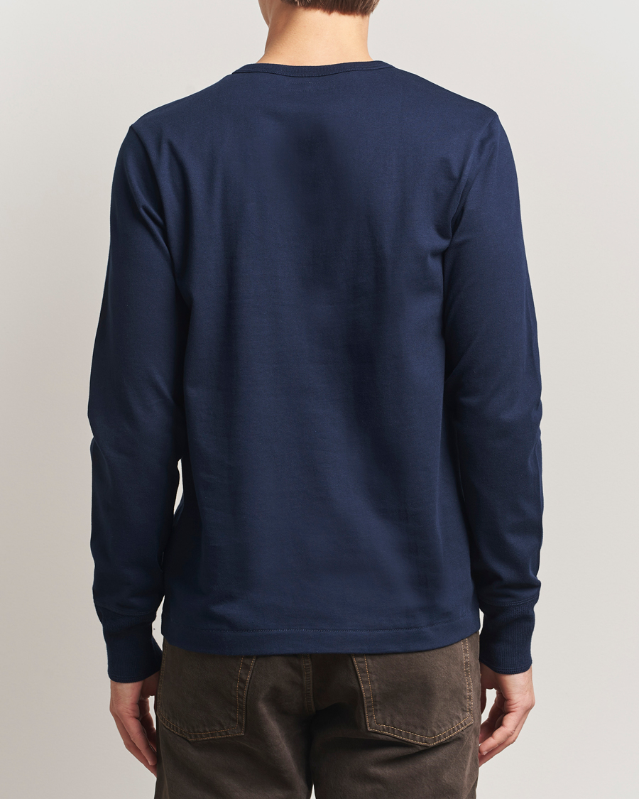 Men | Sweaters & Knitwear | Merz b. Schwanen | Classic Fit Sturdy Organic Cotton Henley Ink Blue