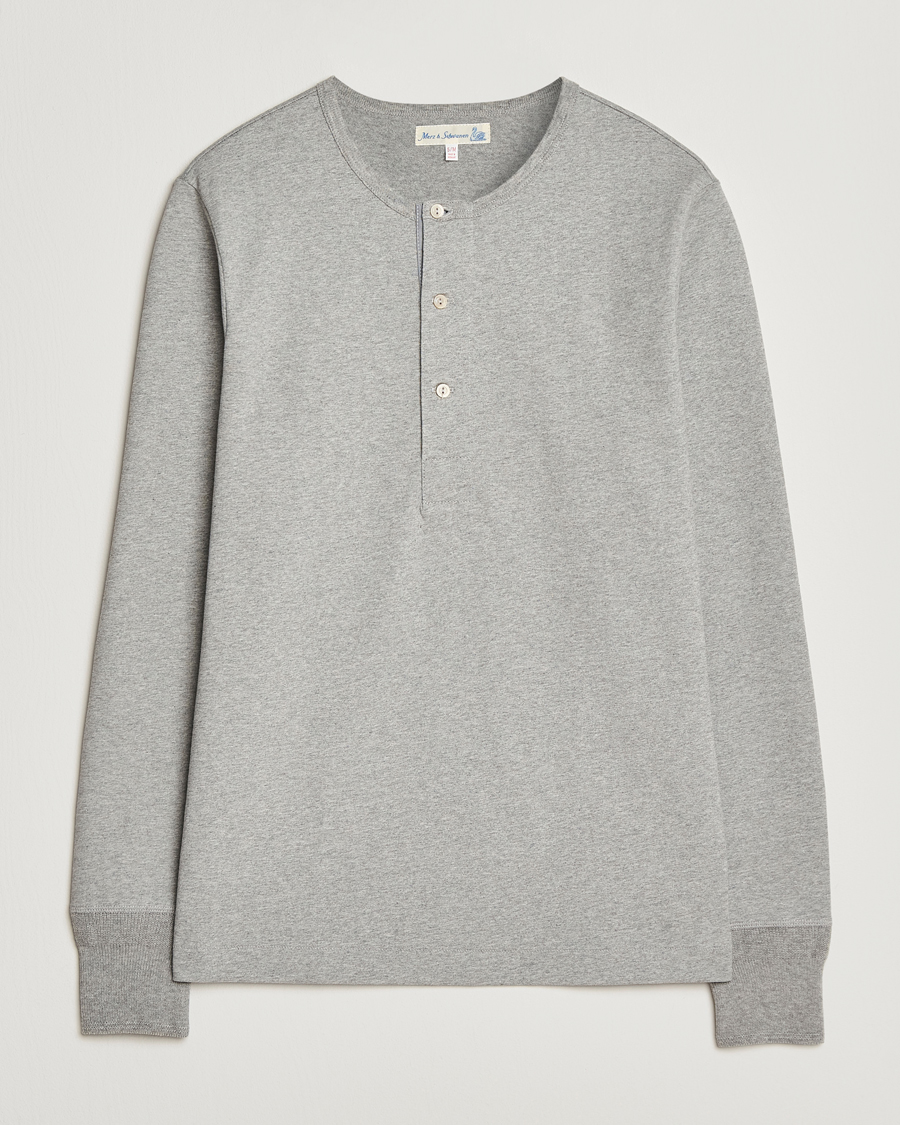 Men | Sweaters & Knitwear | Merz b. Schwanen | Classic Fit Sturdy Organic Cotton Henley Grey Melange