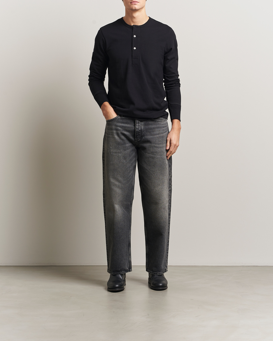 Men | Sweaters & Knitwear | Merz b. Schwanen | Classic Fit Sturdy Organic Cotton Henley Black