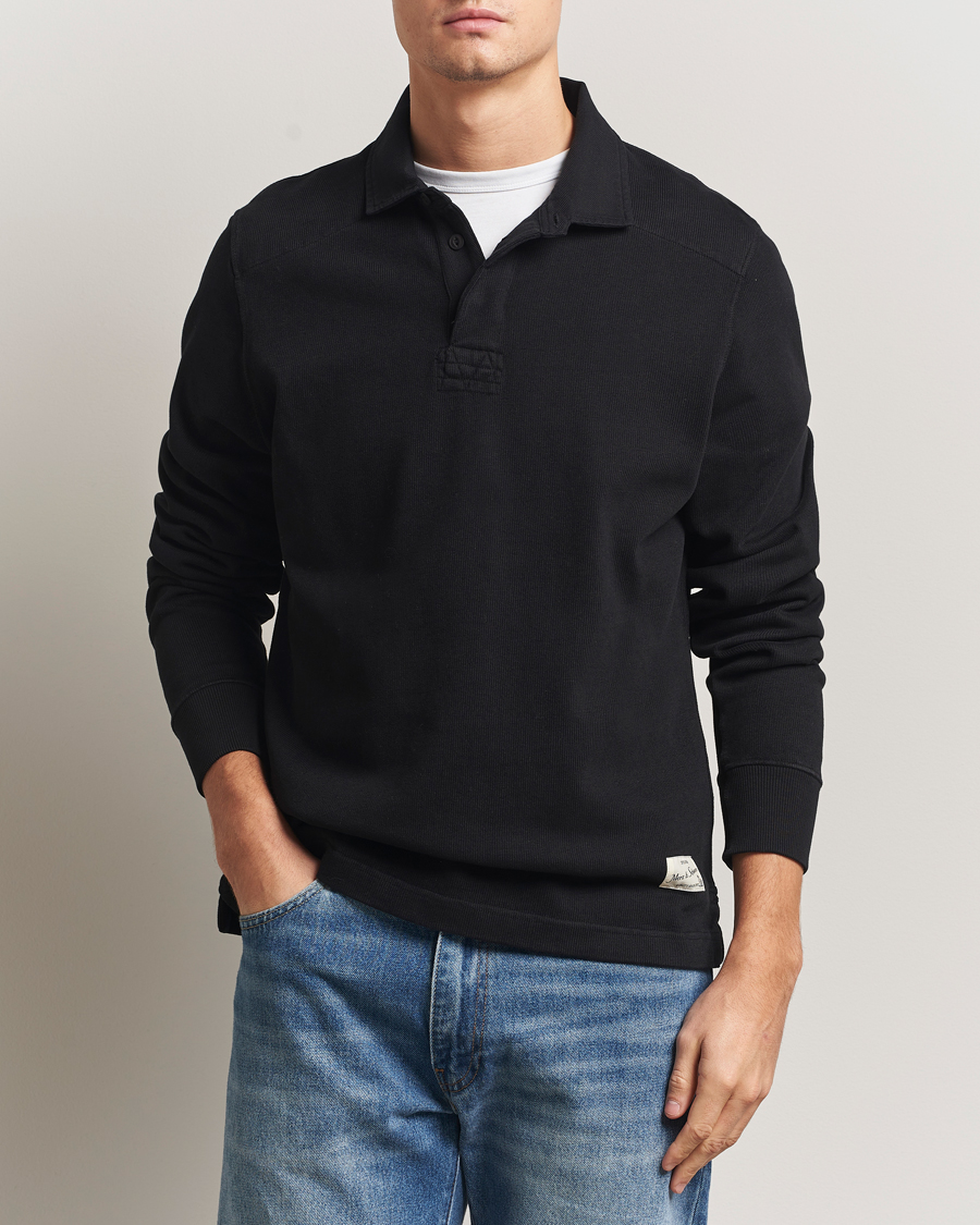 Men | Sweaters & Knitwear | Merz b. Schwanen | Relaxed Fit Vintage Cotton Rugby Shirt Black
