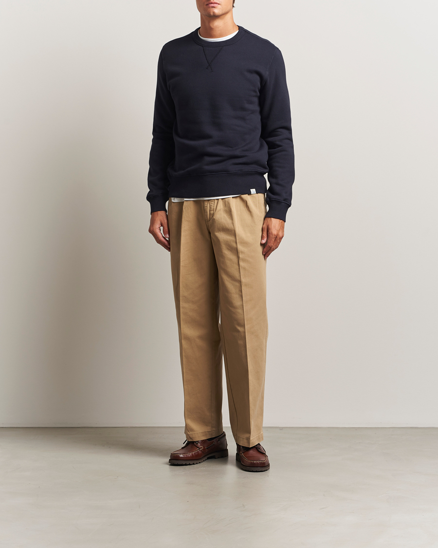 Men | Sweaters & Knitwear | Merz b. Schwanen | Relaxed Fit Vintage Cotton Sweatshirt Dark Navy
