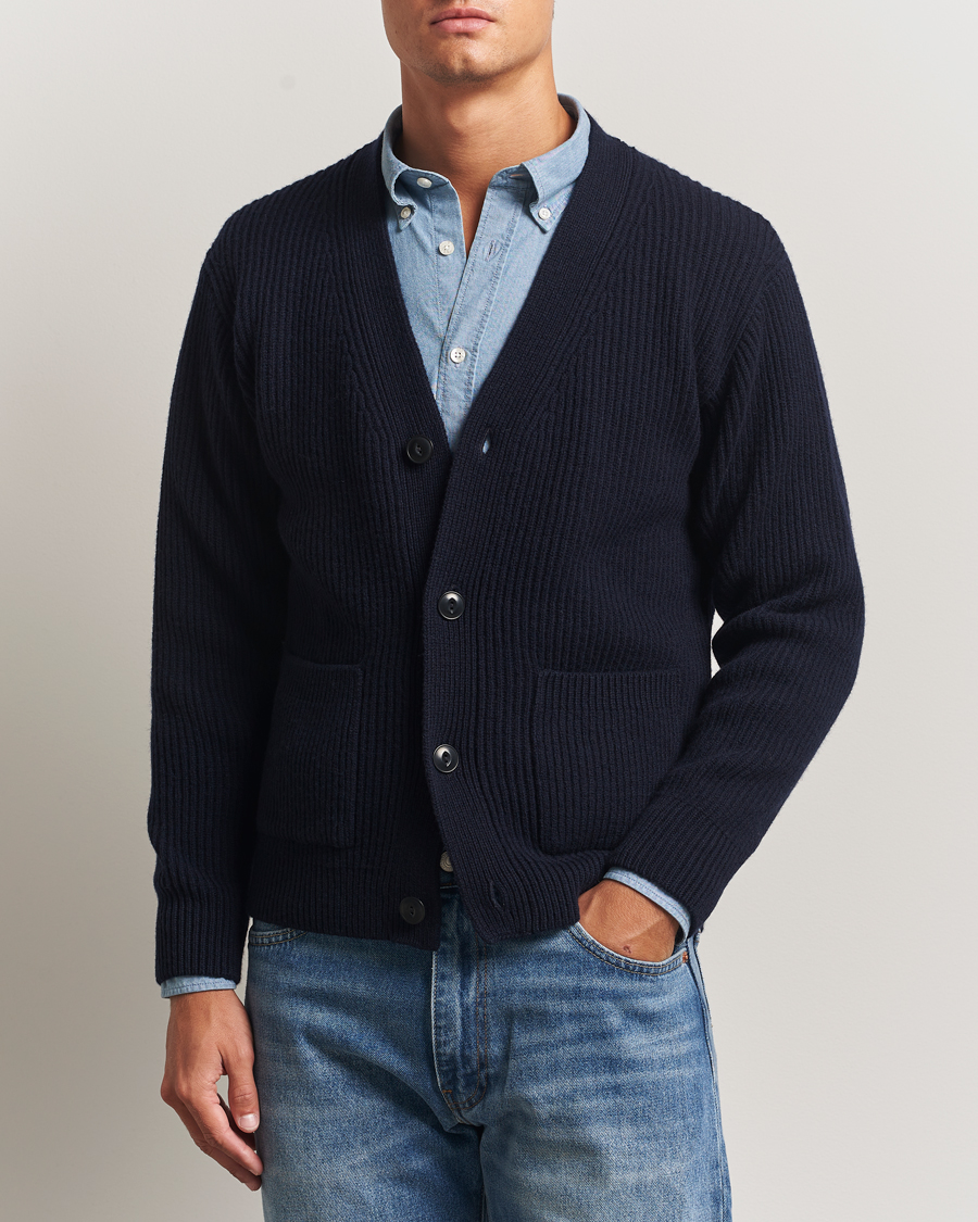Men | Sweaters & Knitwear | Merz b. Schwanen | Merino/Cashmere Knitted Cardigan Dark Navy