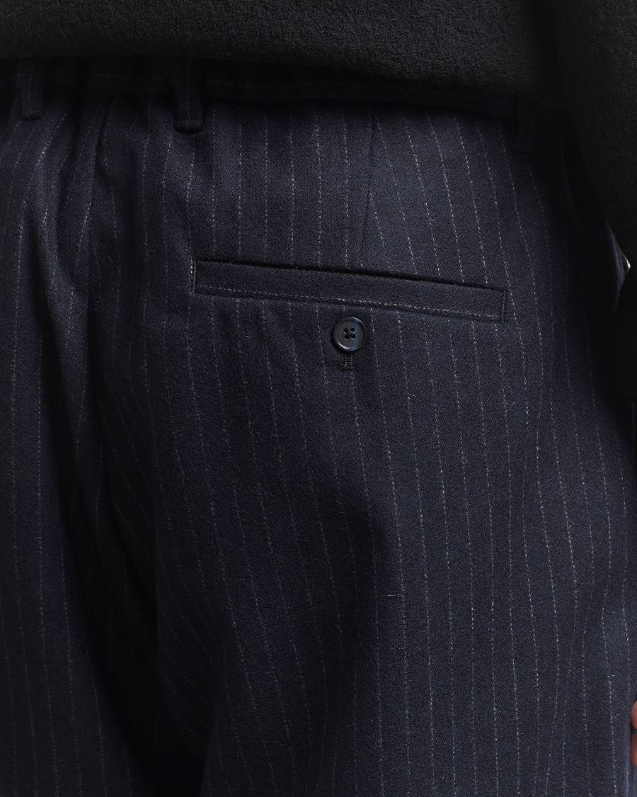 Men | Trousers | NN07 | Kay Wool Pleated Pinstriped Trousers Navy Blue