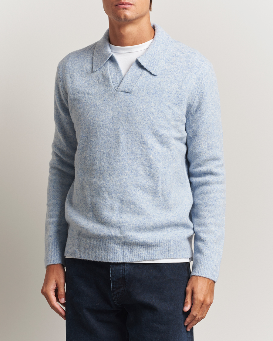 Men | Sweaters & Knitwear | NN07 | Hope Wool Knitted Polo Cerulian Blue