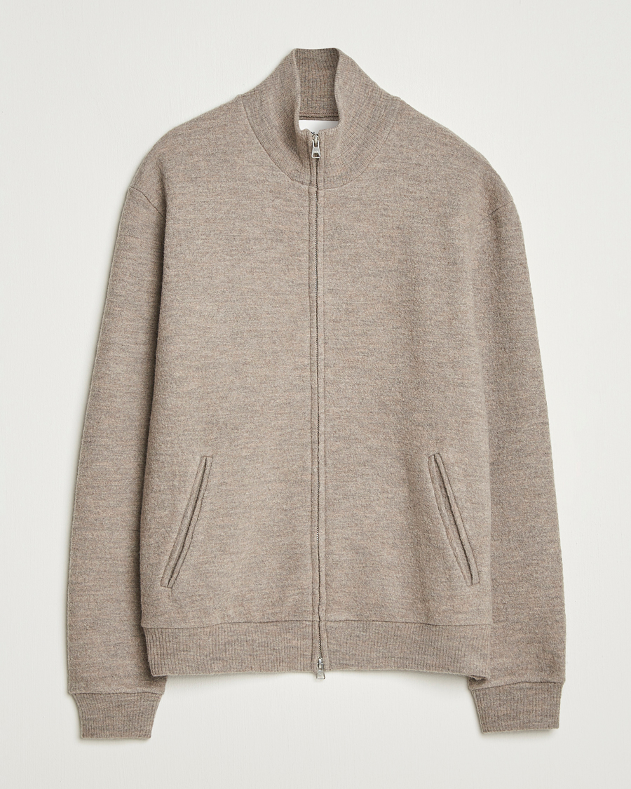 Men | Sweaters & Knitwear | NN07 | Boiled Wool Full Zip Khaki Beige