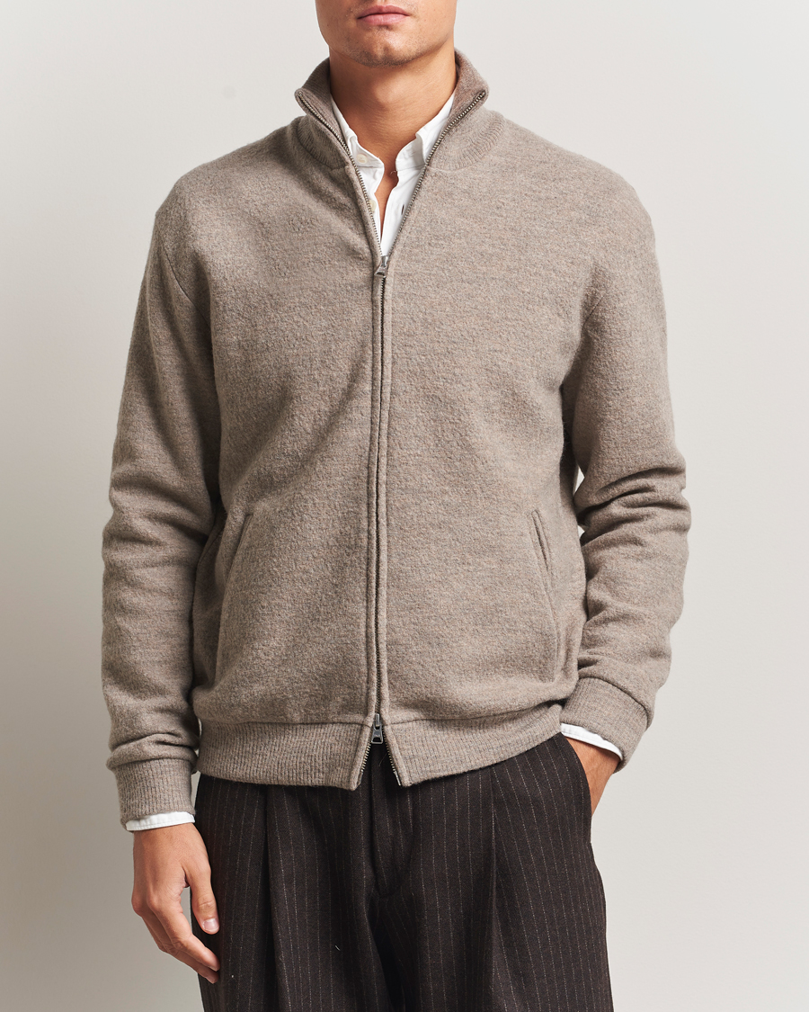 Men | Sweaters & Knitwear | NN07 | Boiled Wool Full Zip Khaki Beige