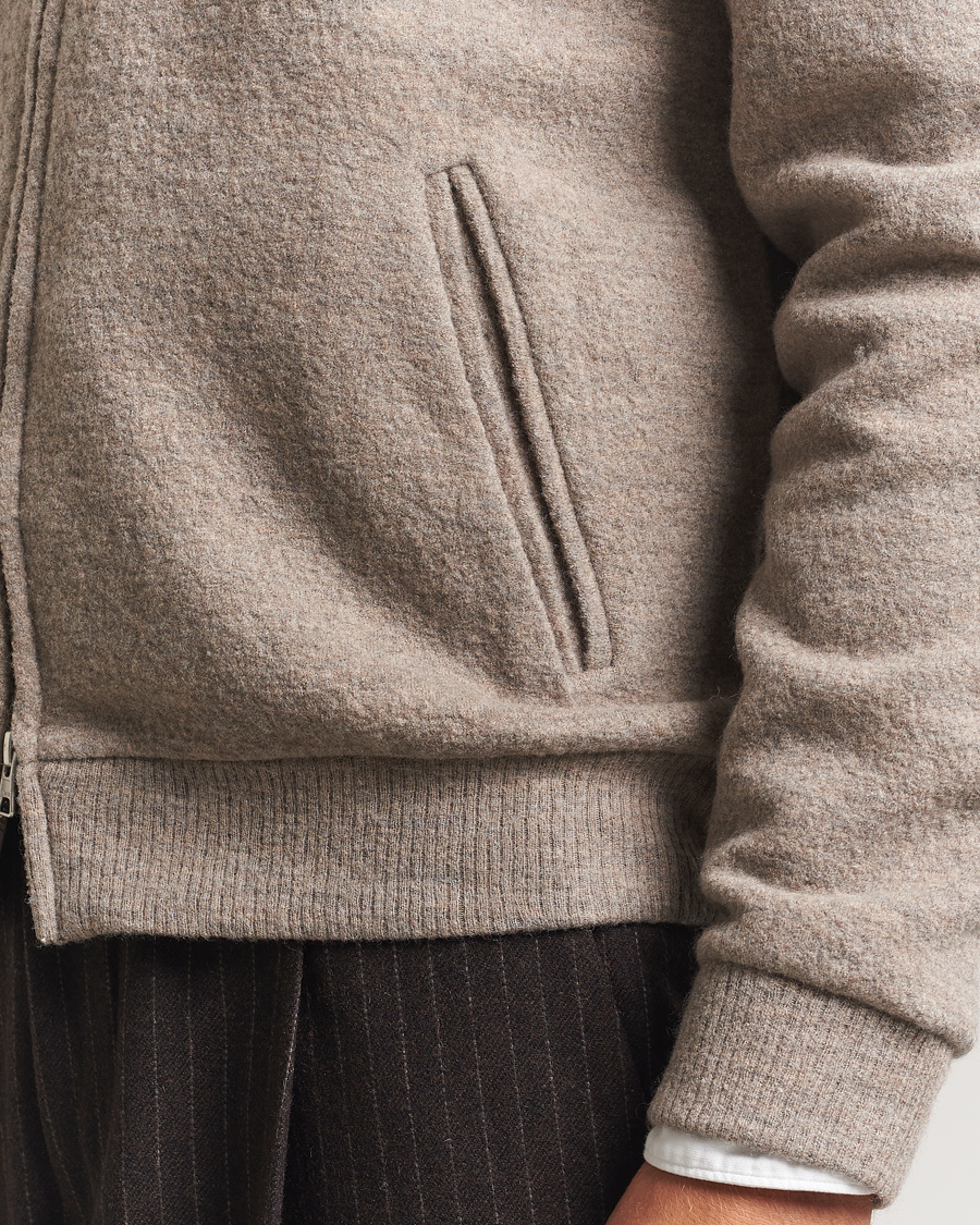 Men | Sweaters & Knitwear | NN07 | Boiled Wool Full Zip Khaki Beige