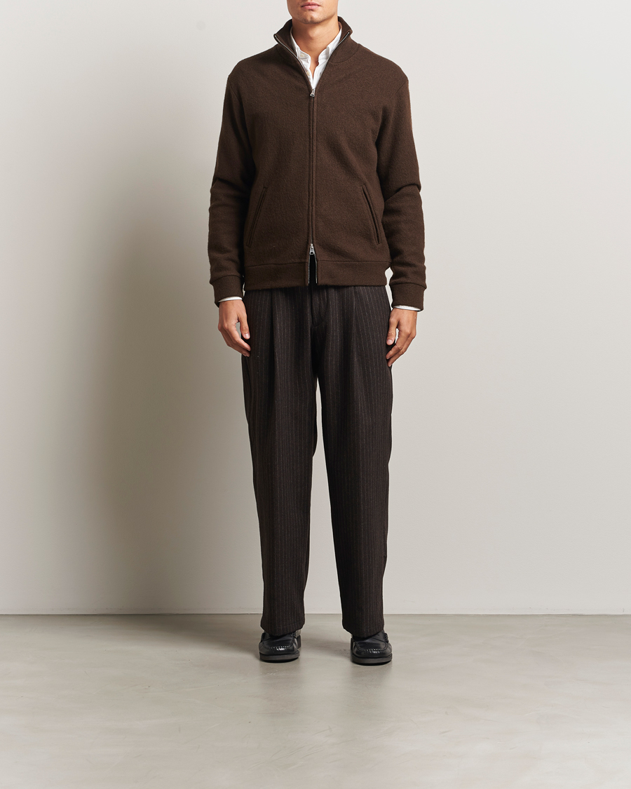 Men | Sweaters & Knitwear | NN07 | Boiled Wool Full Zip Demitasse Brown