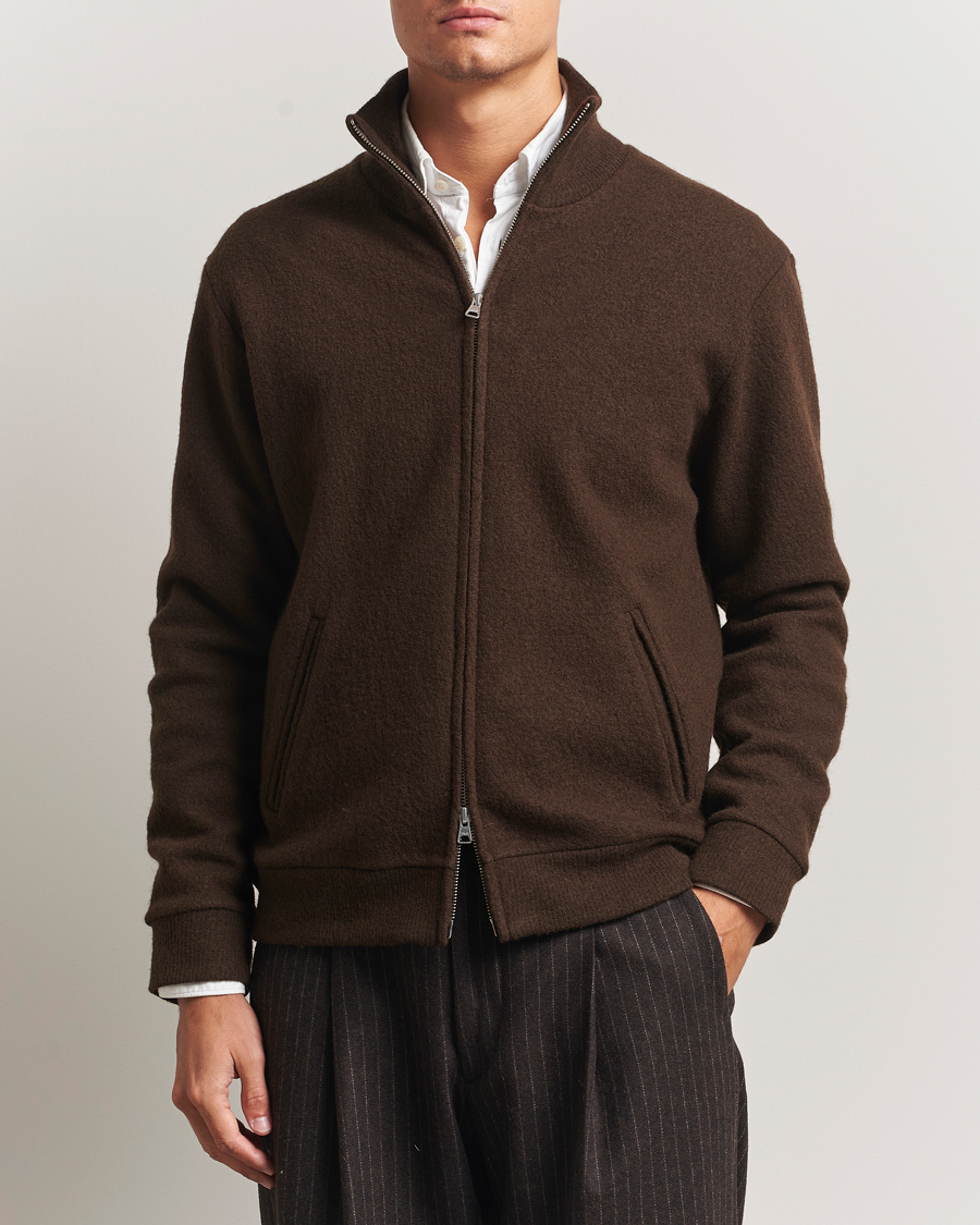 Men | Sweaters & Knitwear | NN07 | Boiled Wool Full Zip Demitasse Brown