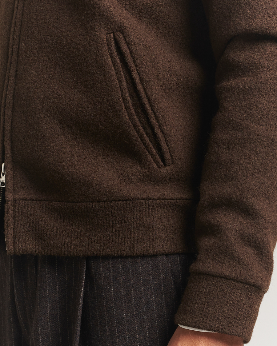 Men | Sweaters & Knitwear | NN07 | Boiled Wool Full Zip Demitasse Brown