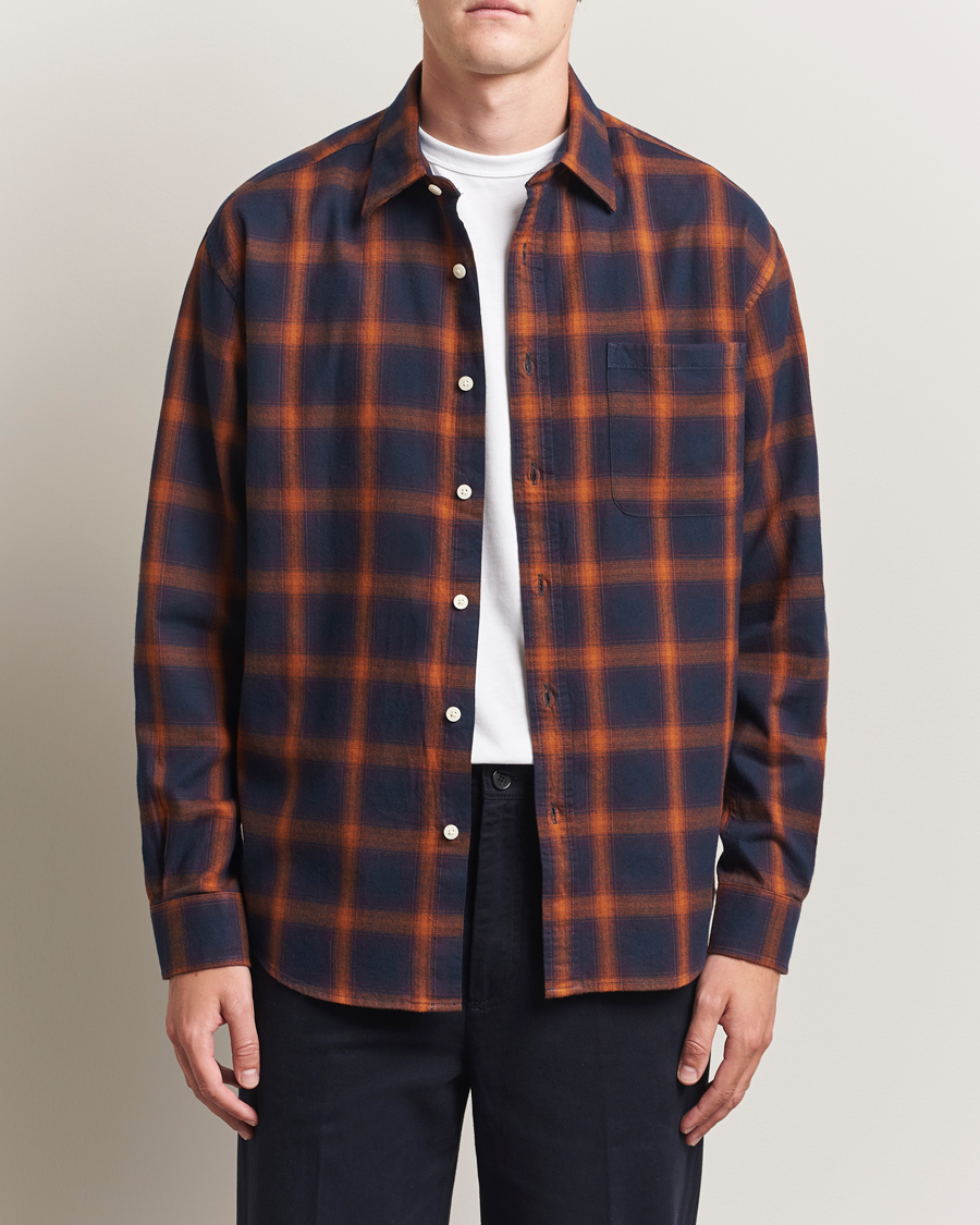 Men | Shirts | NN07 | Deon Flannel Checked Shirt Navy/Orange