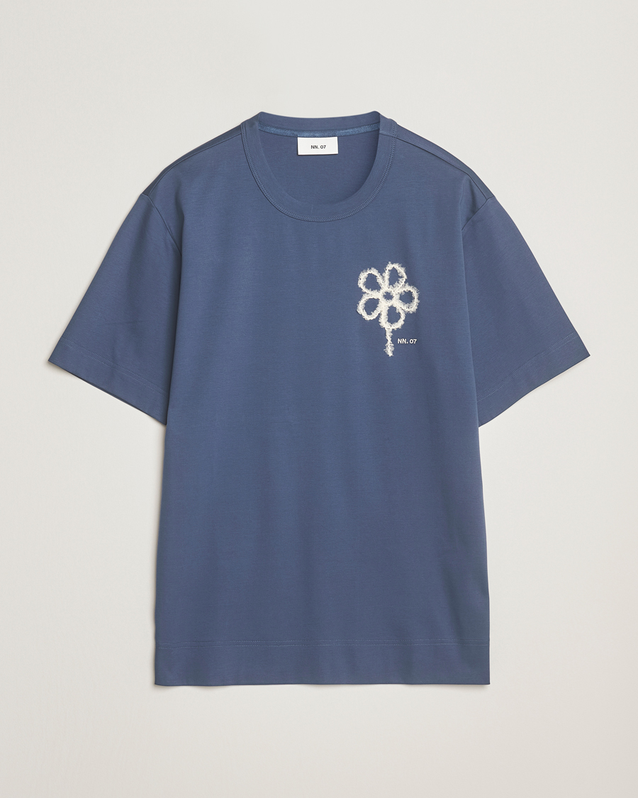 Men | T-Shirts | NN07 | Pedro Mercerized Embroidered T-Shirt Denim Blue