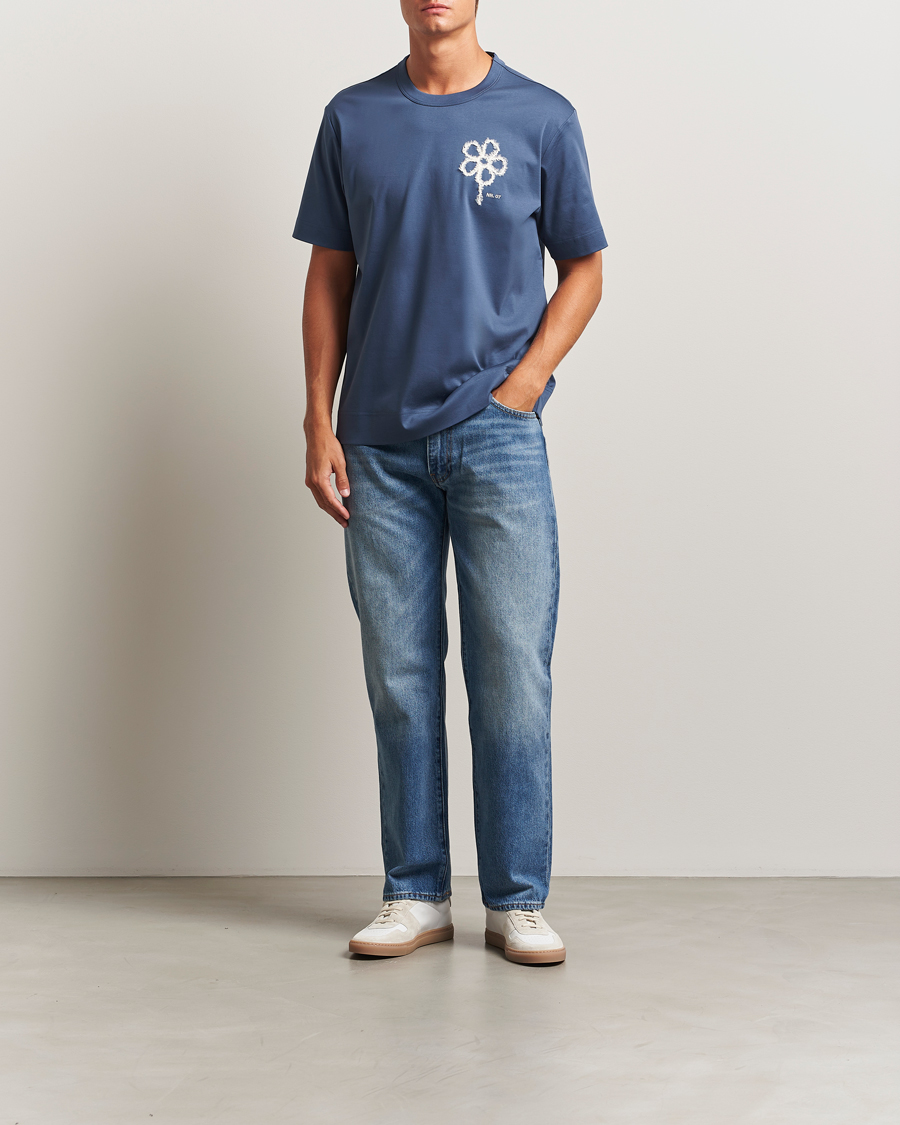 Men | T-Shirts | NN07 | Pedro Mercerized Embroidered T-Shirt Denim Blue