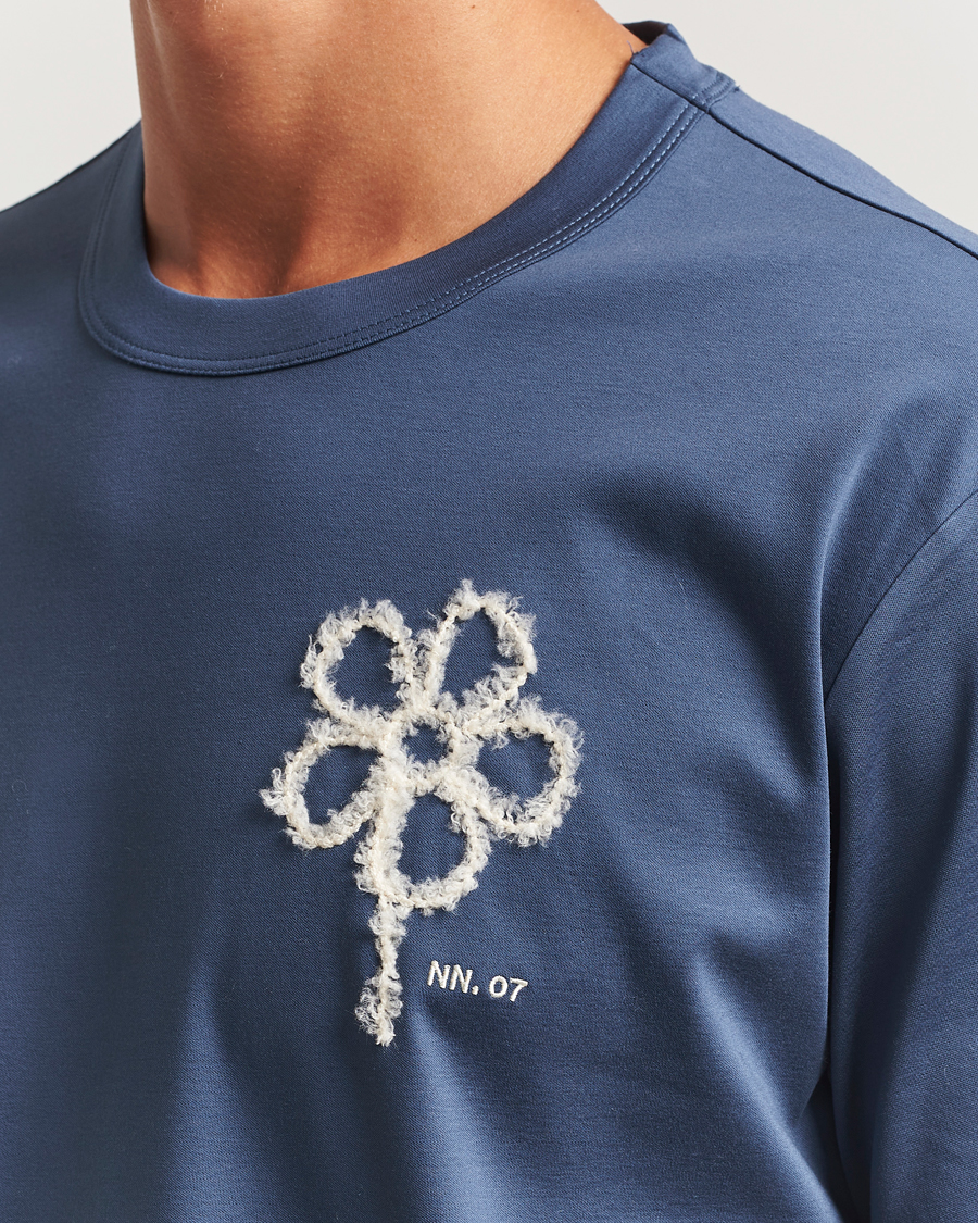Men | T-Shirts | NN07 | Pedro Mercerized Embroidered T-Shirt Denim Blue