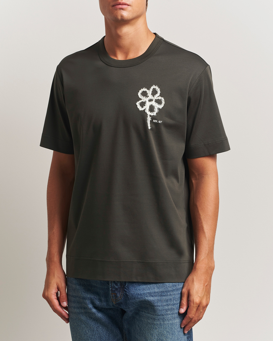 Men | T-Shirts | NN07 | Pedro Mercerized Embroidered T-Shirt Dark Army