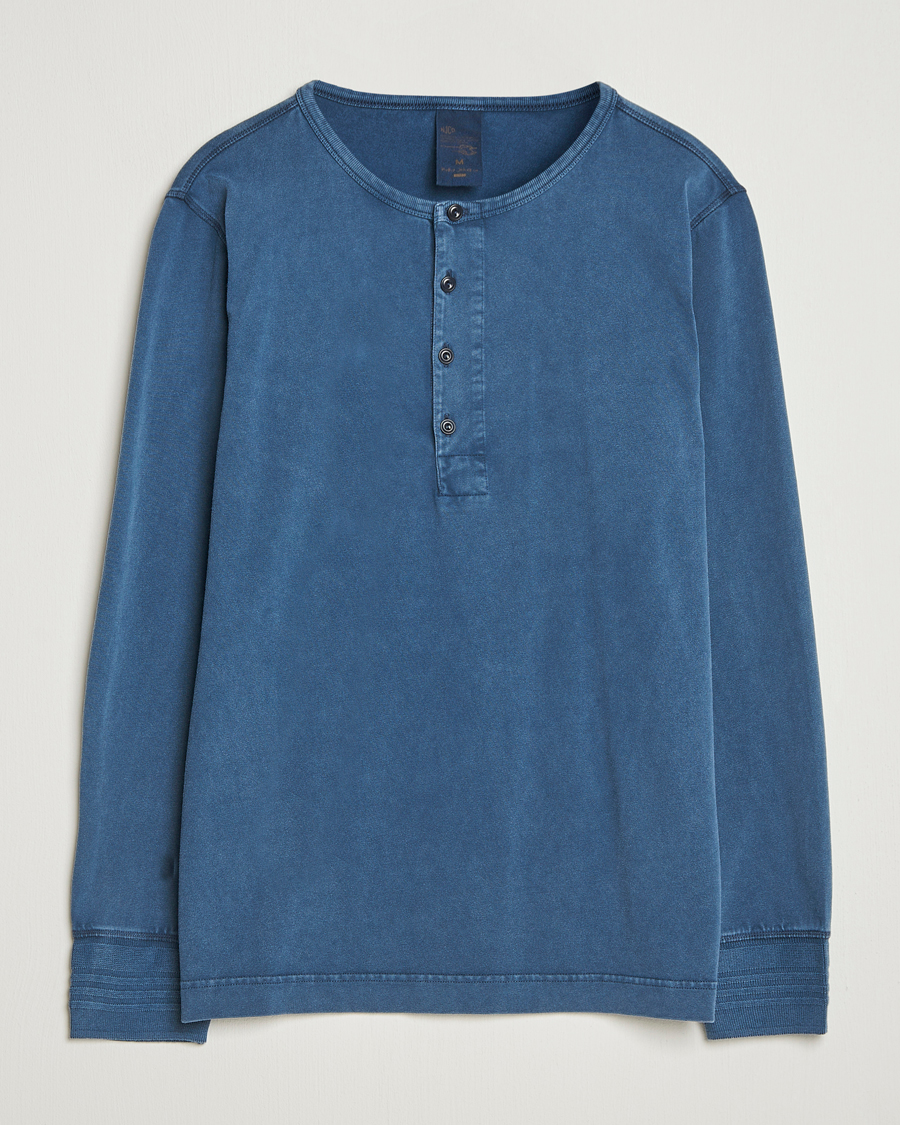 Men | Sweaters & Knitwear | Nudie Jeans | Long Sleeved Henley Washed Blue