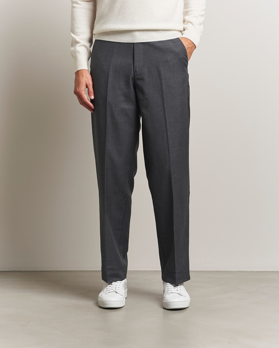 Men | Trousers | Samsøe Samsøe | Noah Pleated Trousers Dark Grey Melange
