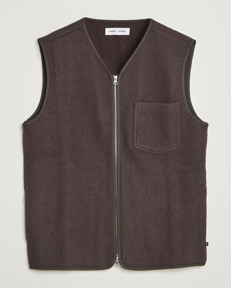 Men | Gilets | Samsøe Samsøe | Hannes Boiled Wool Vest Turkish Coffee