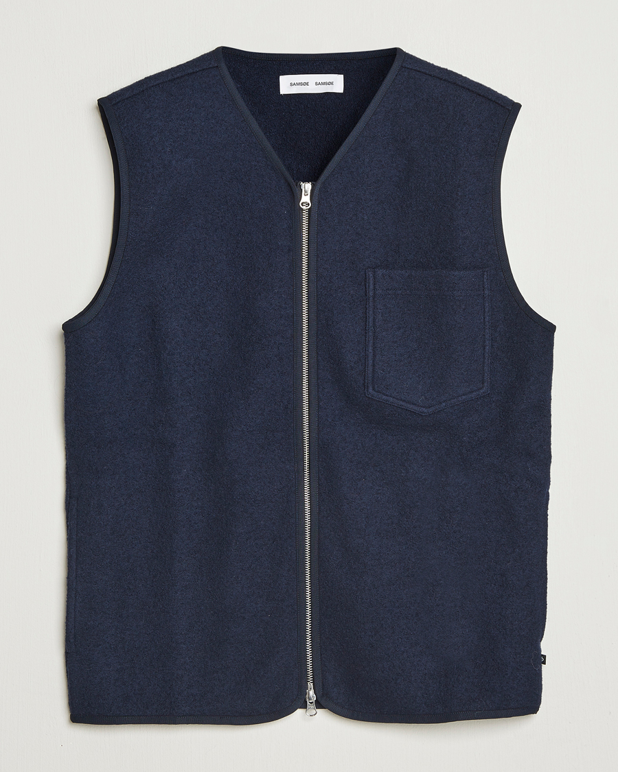Men | Coats & Jackets | Samsøe Samsøe | Hannes Boiled Wool Vest Salute Navy