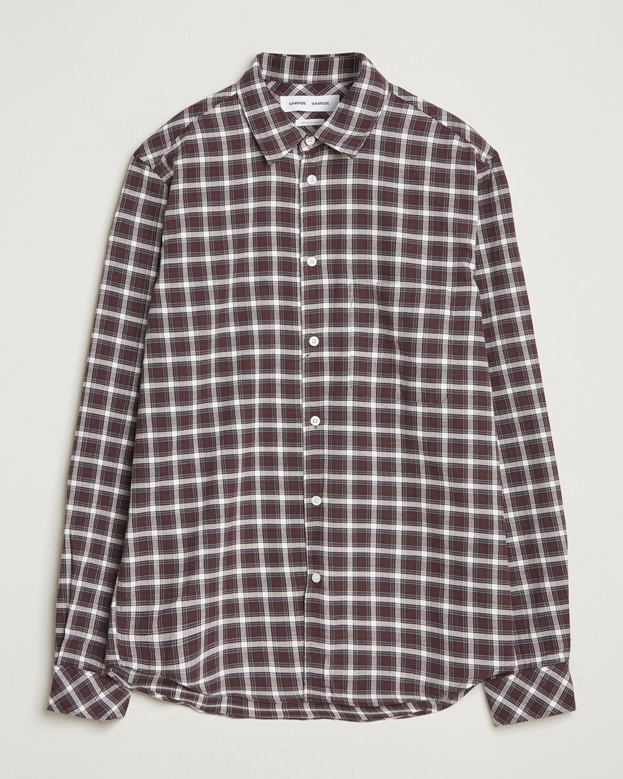 Men | Shirts | Samsøe Samsøe | Liam Brushed Cotton Checked Shirt Raisin