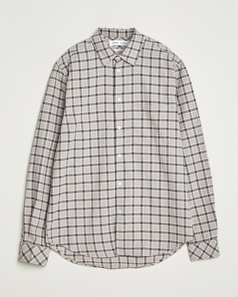 Men | Shirts | Samsøe Samsøe | Liam Brushed Cotton Checked Shirt Elephant Skin