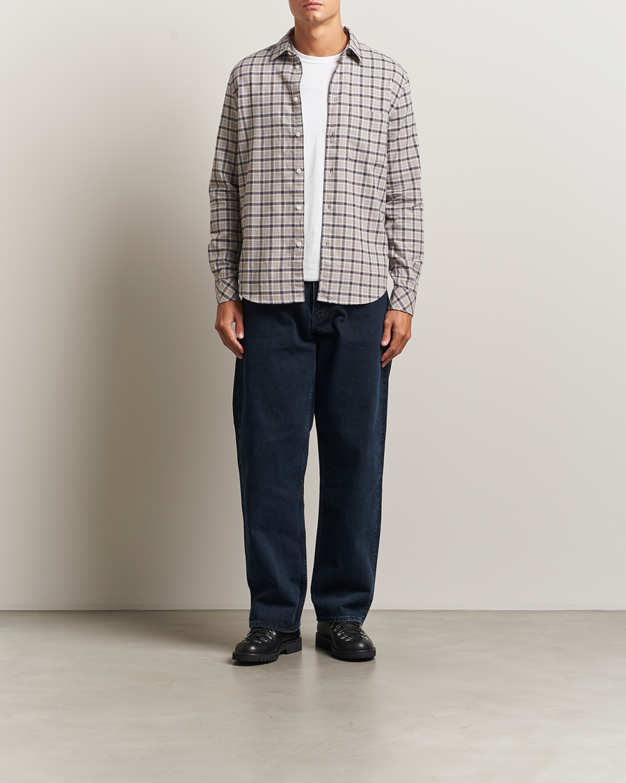 Men | Shirts | Samsøe Samsøe | Liam Brushed Cotton Checked Shirt Elephant Skin