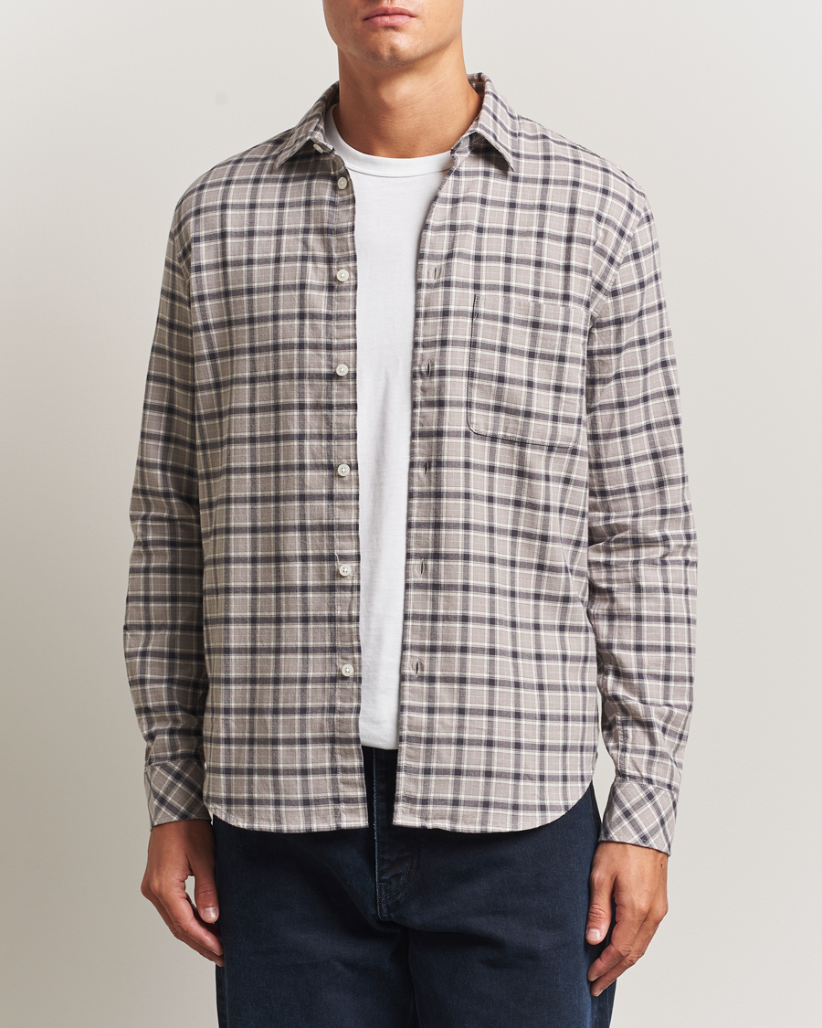 Men | Shirts | Samsøe Samsøe | Liam Brushed Cotton Checked Shirt Elephant Skin