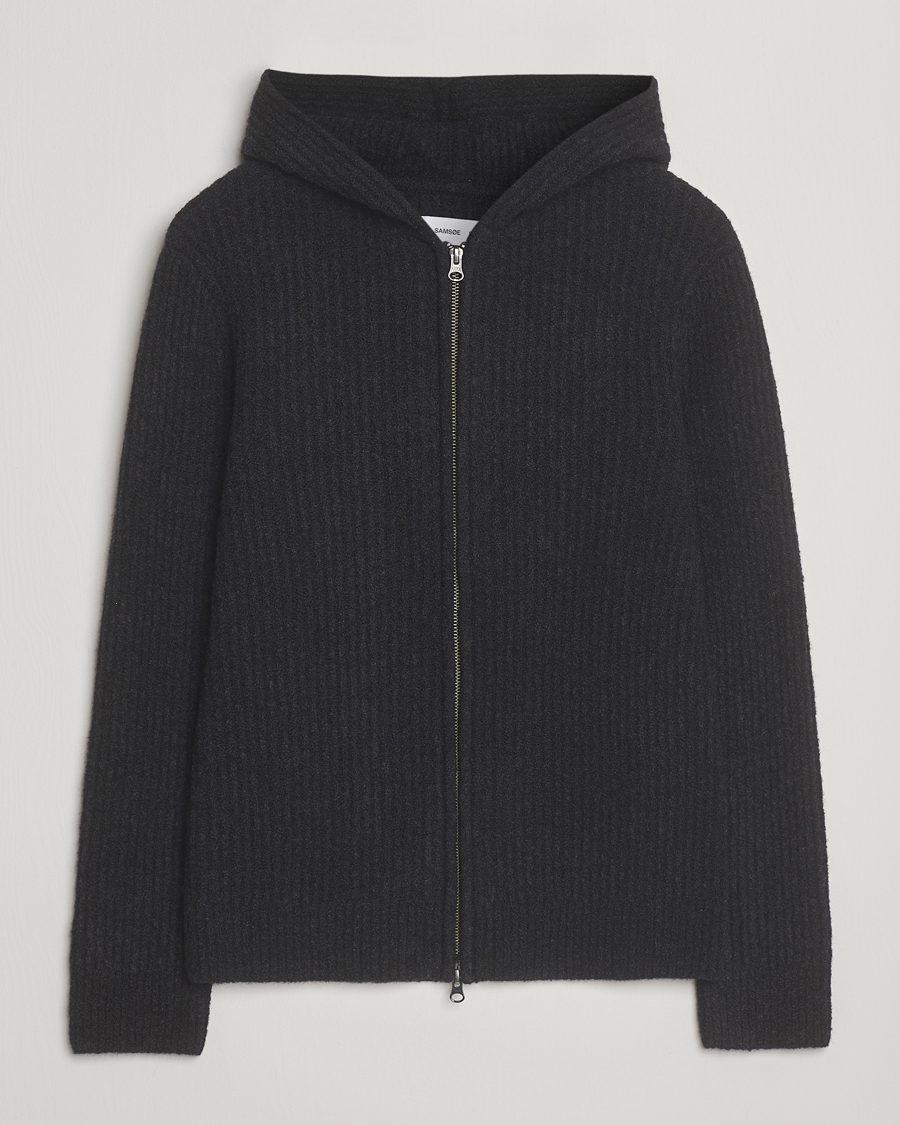 Men | Sweaters & Knitwear | Samsøe Samsøe | Koji Knitted Full Zip Hoodie Black Melange