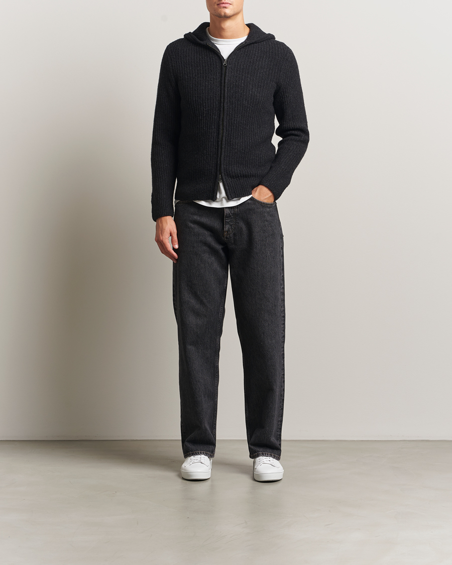 Men | Sweaters & Knitwear | Samsøe Samsøe | Koji Knitted Full Zip Hoodie Black Melange