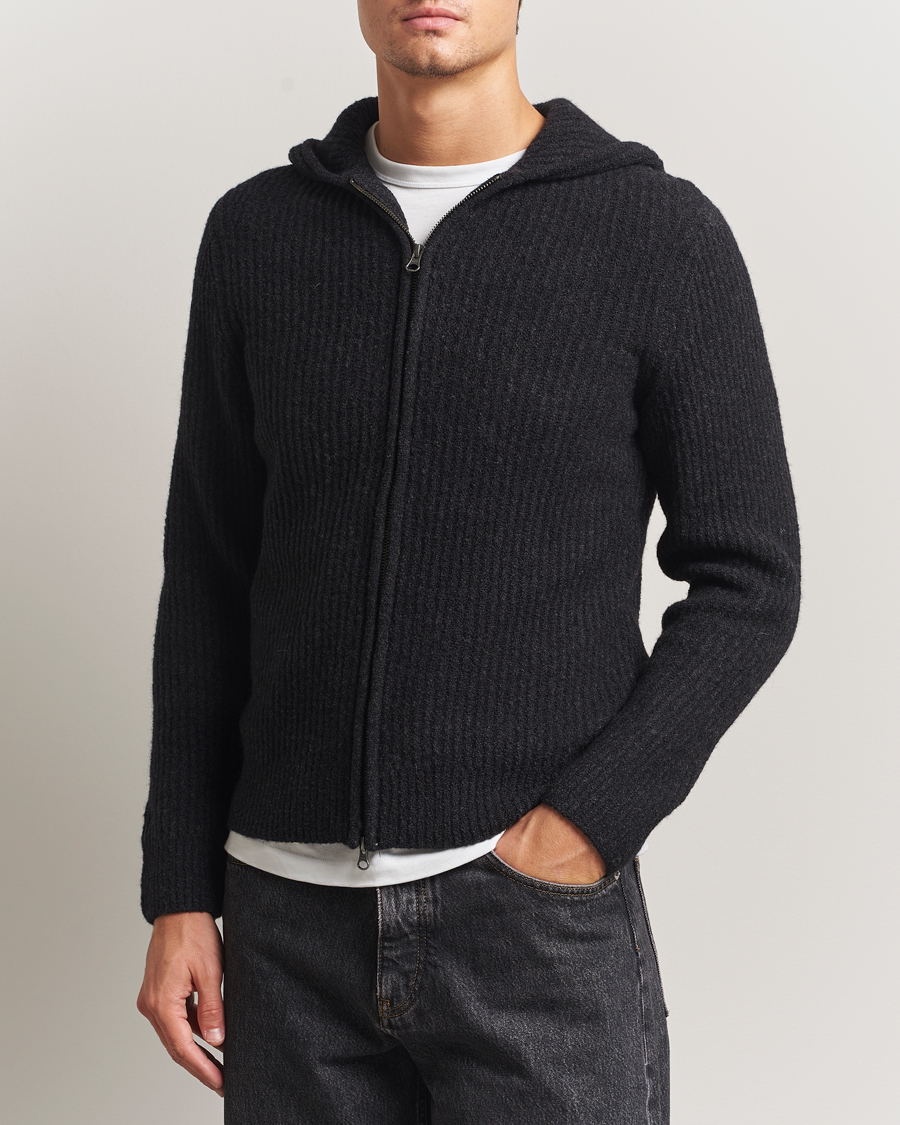 Men | Sweaters & Knitwear | Samsøe Samsøe | Koji Knitted Full Zip Hoodie Black Melange