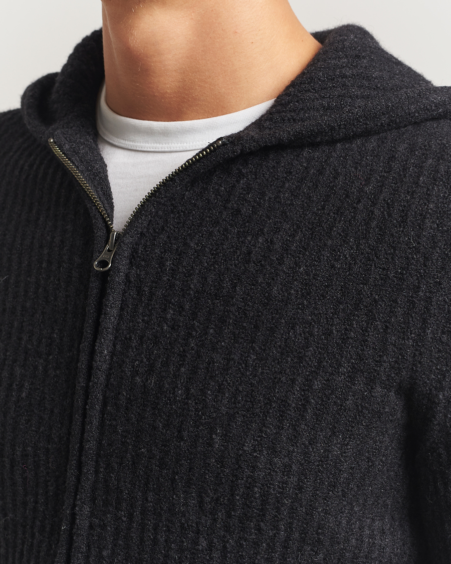 Men | Sweaters & Knitwear | Samsøe Samsøe | Koji Knitted Full Zip Hoodie Black Melange