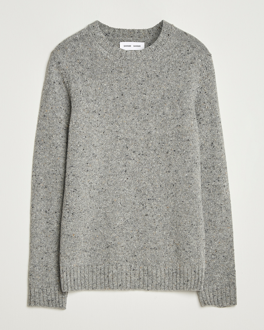 Men | Sweaters & Knitwear | Samsøe Samsøe | Nataniel Donegal Knitted Crew Neck Grey Melange