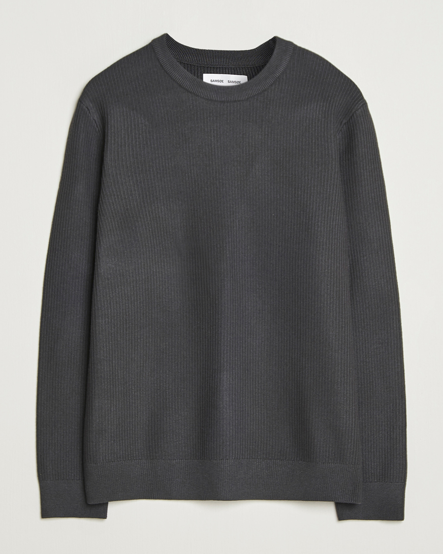 Men | Sweaters & Knitwear | Samsøe Samsøe | Dem Structured Knitted Crew Neck Black Oyster