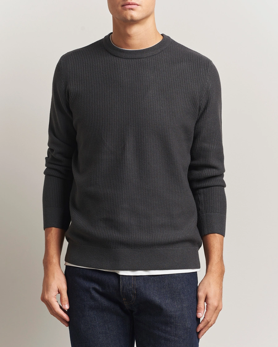 Men | Sweaters & Knitwear | Samsøe Samsøe | Dem Structured Knitted Crew Neck Black Oyster