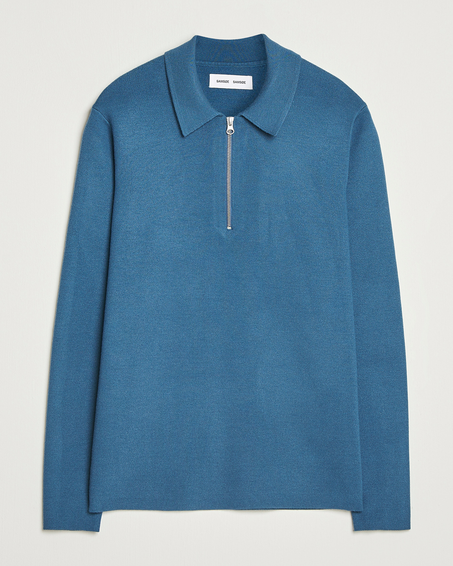 Men | Sweaters & Knitwear | Samsøe Samsøe | Guna Half Zip Stellar Blue