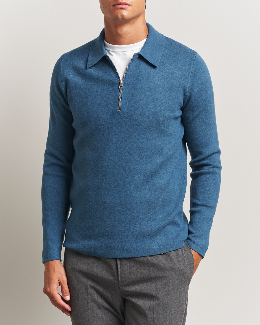 Men | Sweaters & Knitwear | Samsøe Samsøe | Guna Half Zip Stellar Blue