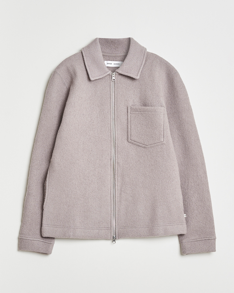 Men | Sweaters & Knitwear | Samsøe Samsøe | Hannes Boiled Wool Full Zip Elephant Skin