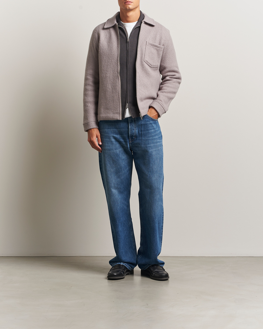 Men | Sweaters & Knitwear | Samsøe Samsøe | Hannes Boiled Wool Full Zip Elephant Skin