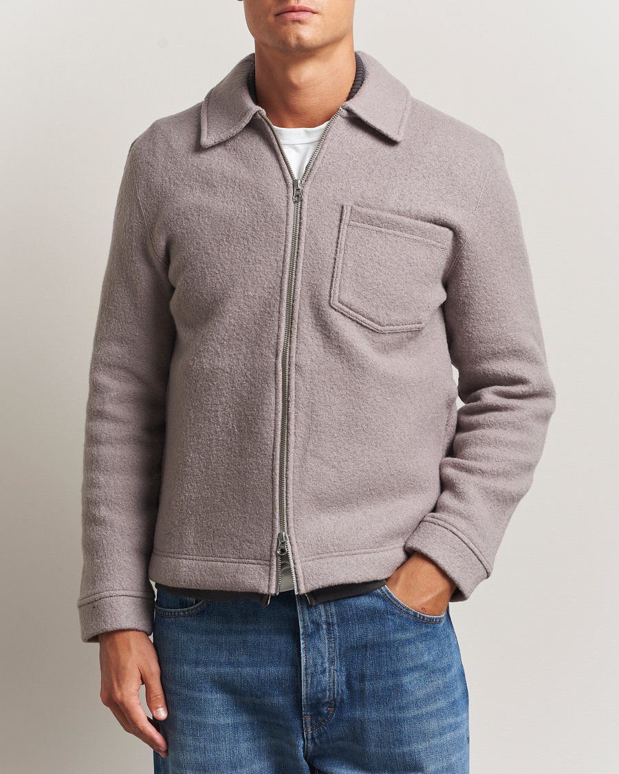 Men | Sweaters & Knitwear | Samsøe Samsøe | Hannes Boiled Wool Full Zip Elephant Skin