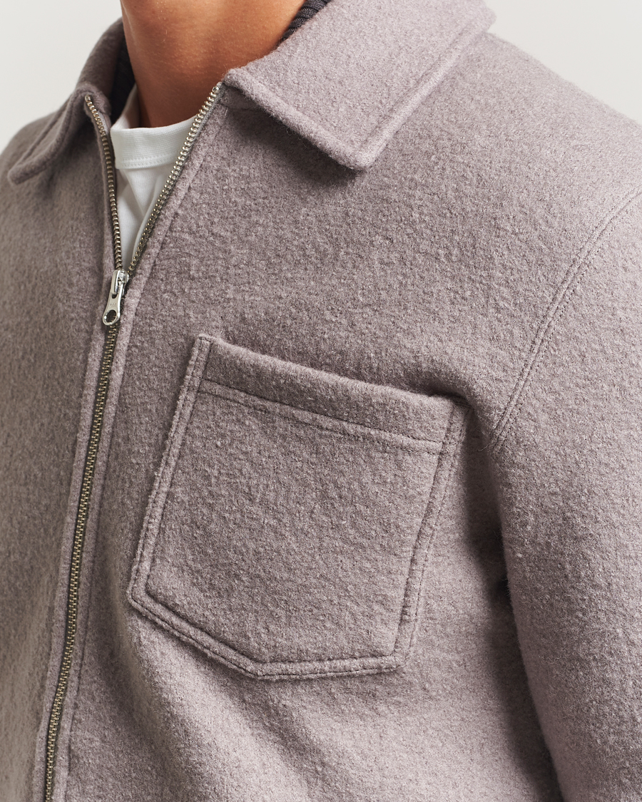 Men | Sweaters & Knitwear | Samsøe Samsøe | Hannes Boiled Wool Full Zip Elephant Skin