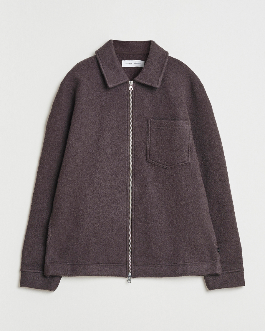 Men | Sweaters & Knitwear | Samsøe Samsøe | Hannes Boiled Wool Full Zip Turkish Coffee