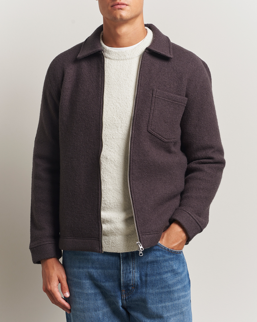 Men | Sweaters & Knitwear | Samsøe Samsøe | Hannes Boiled Wool Full Zip Turkish Coffee