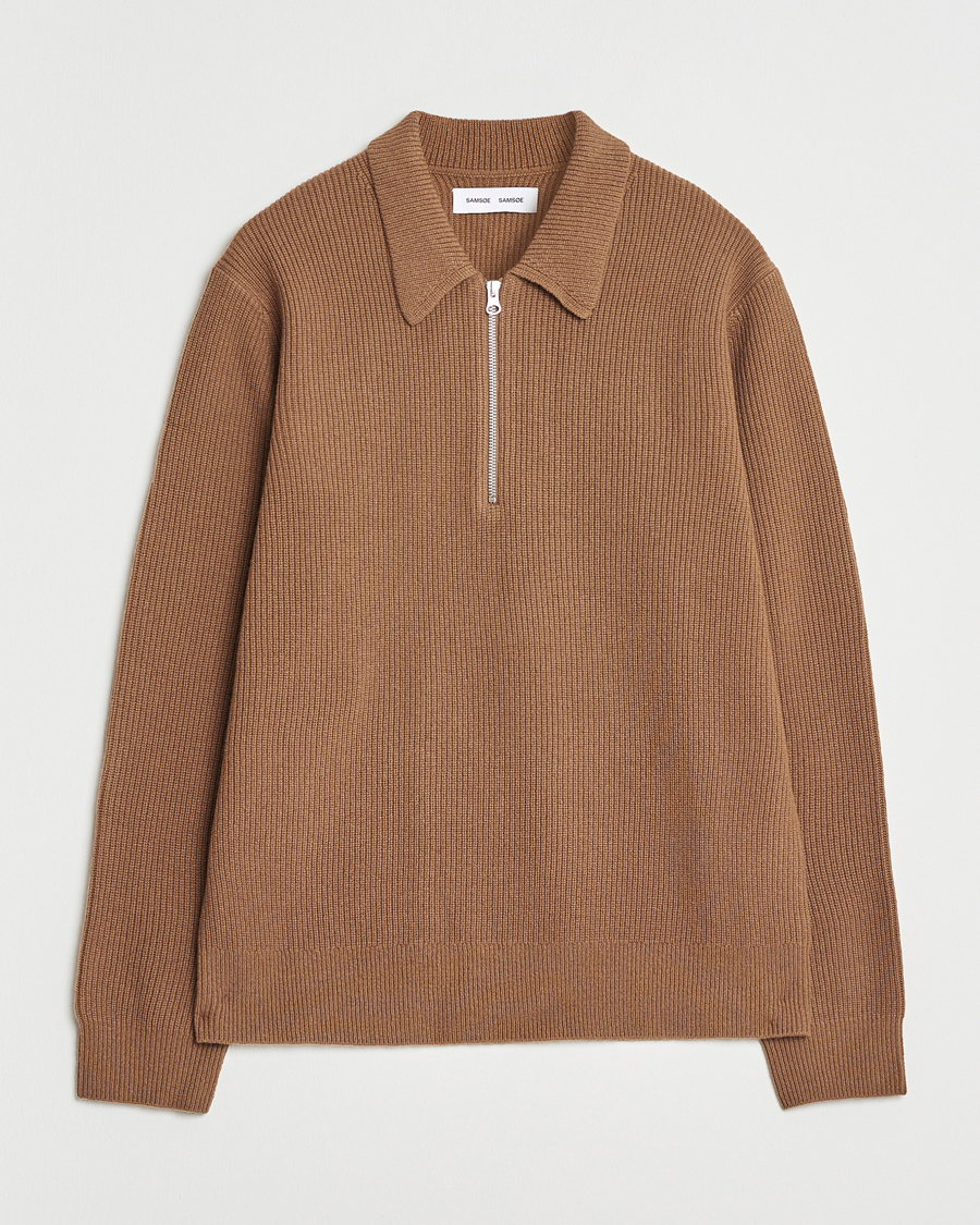 Men | Sweaters & Knitwear | Samsøe Samsøe | Isak Knitted Half Zip Polo Otter Brown