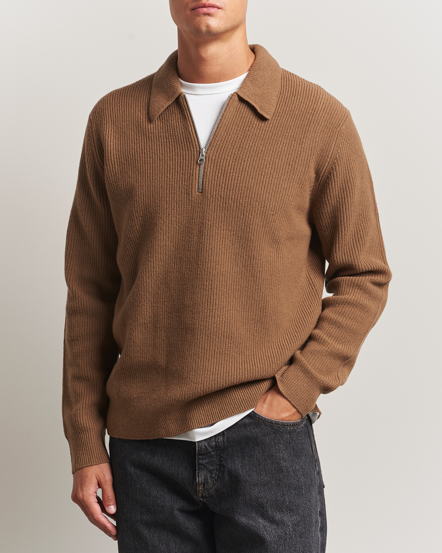 Men | Sweaters & Knitwear | Samsøe Samsøe | Isak Knitted Half Zip Polo Otter Brown