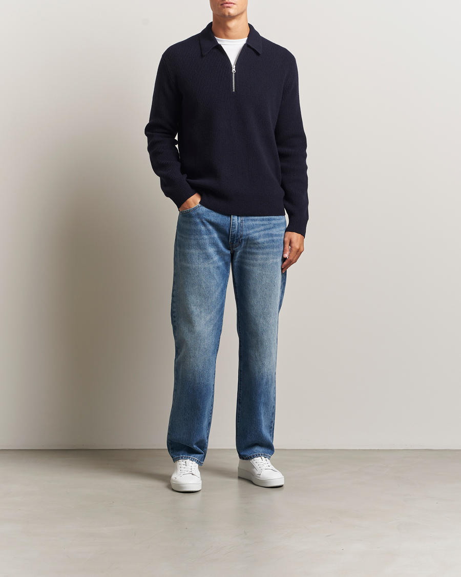 Men | Sweaters & Knitwear | Samsøe Samsøe | Isak Knitted Half Zip Polo Salute Navy