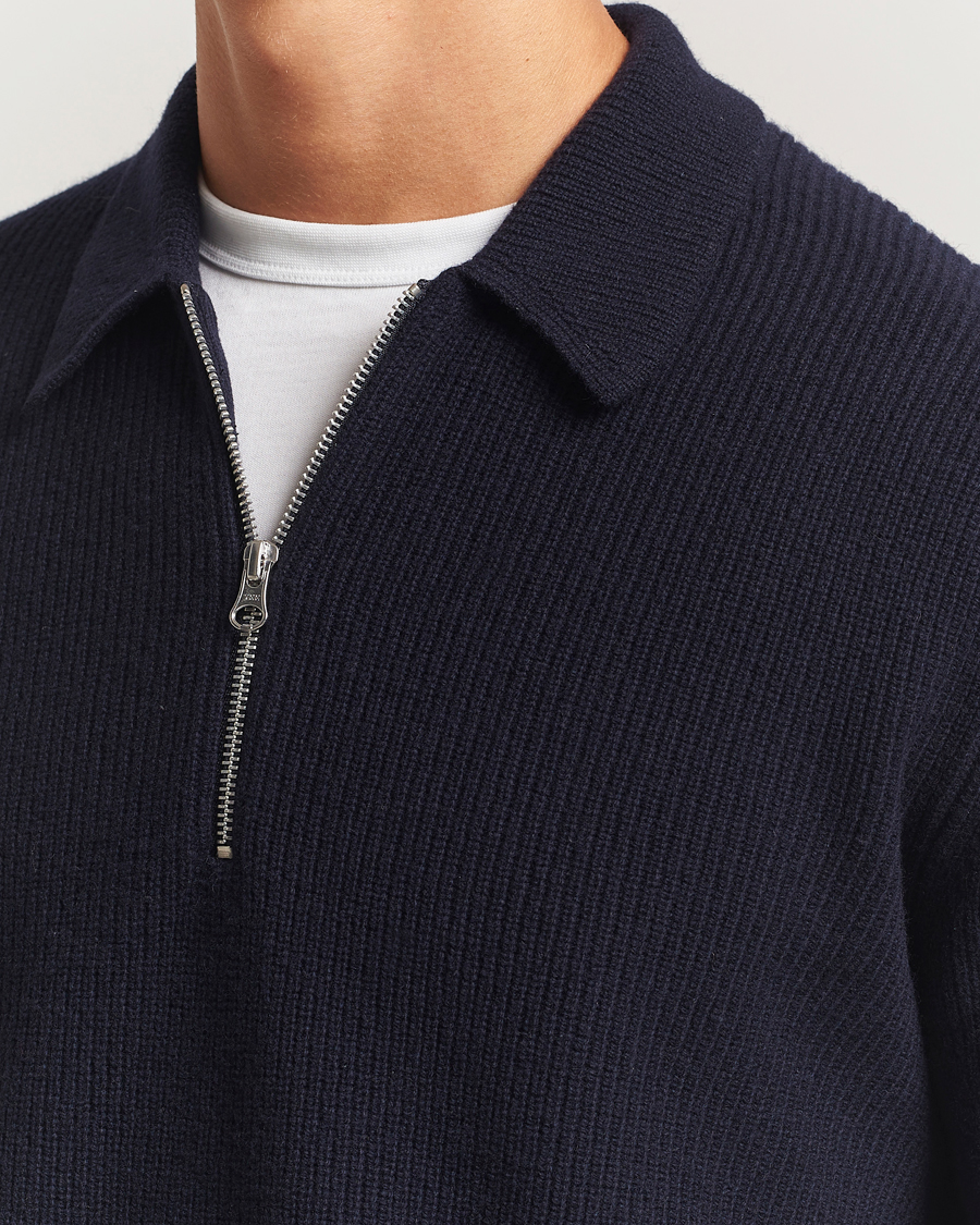Men | Sweaters & Knitwear | Samsøe Samsøe | Isak Knitted Half Zip Polo Salute Navy
