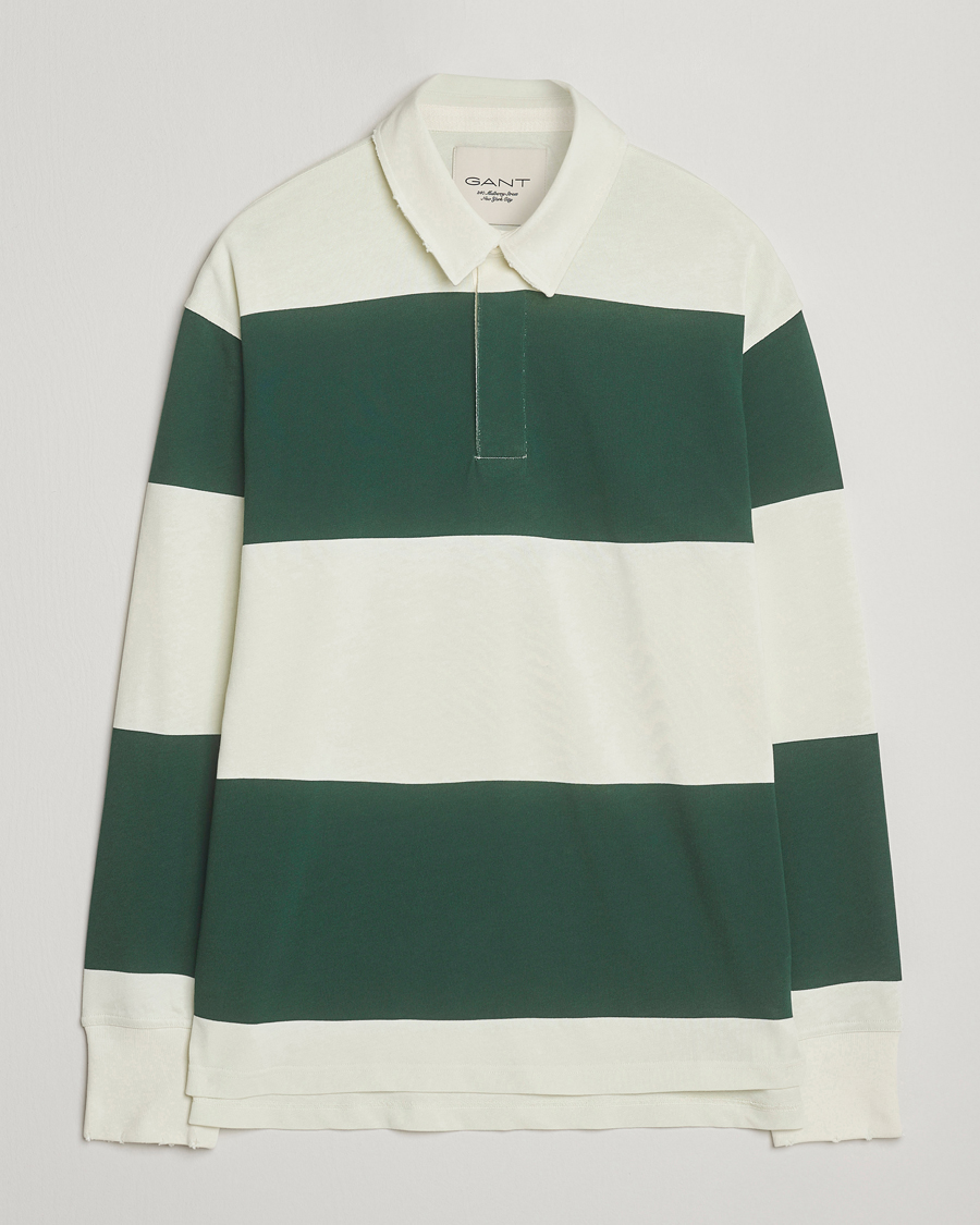 Men | Sweaters & Knitwear | GANT 240 Mulberry Street | Block Stripe Heavy Rugger Forest Green/White
