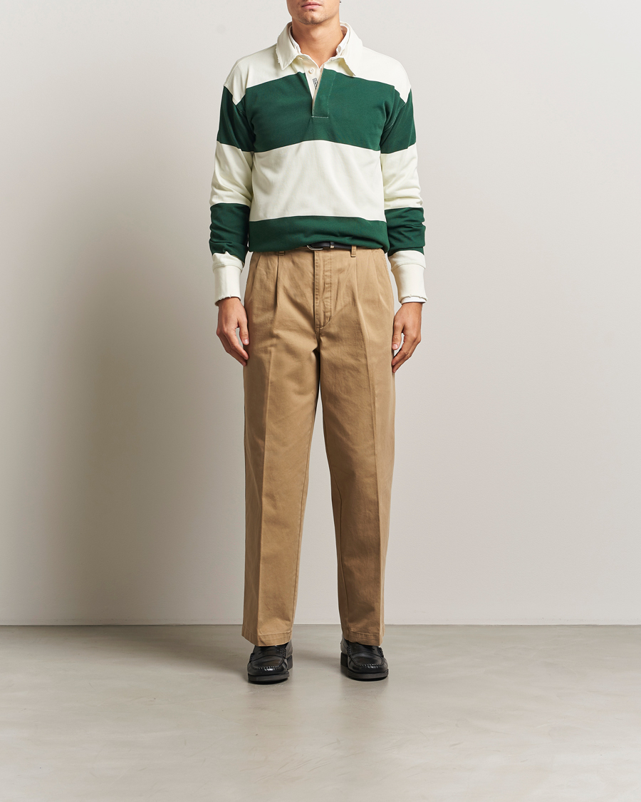 Men | Sweaters & Knitwear | GANT 240 Mulberry Street | Block Stripe Heavy Rugger Forest Green/White