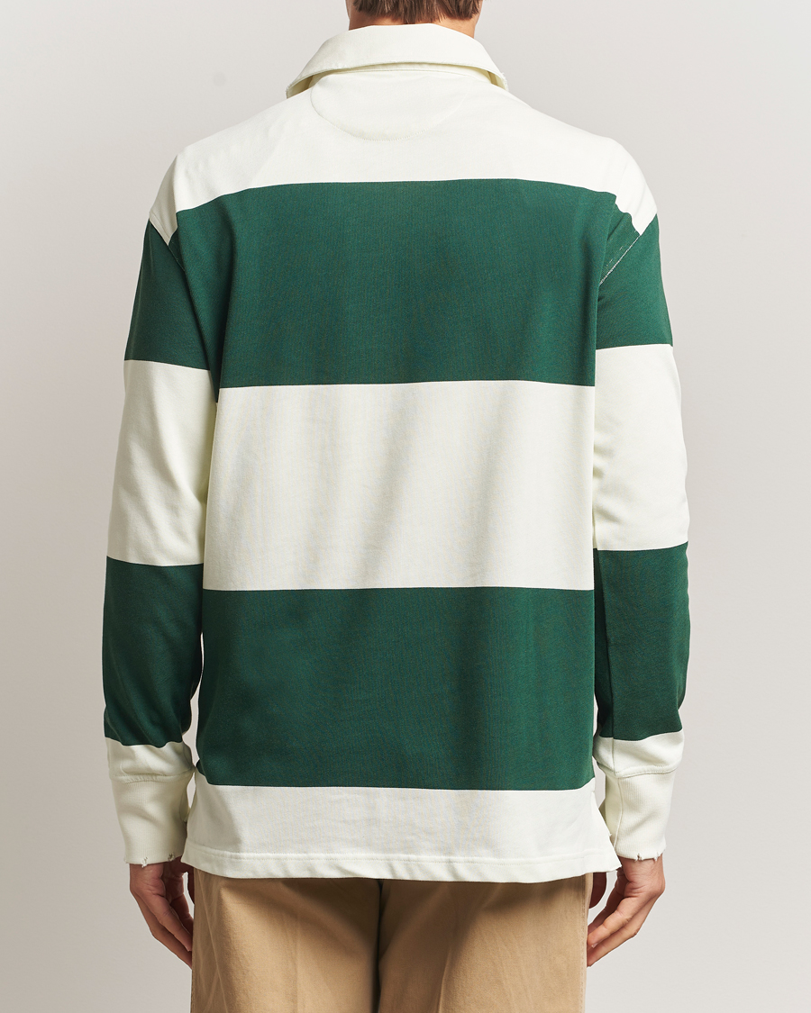 Men | Sweaters & Knitwear | GANT 240 Mulberry Street | Block Stripe Heavy Rugger Forest Green/White